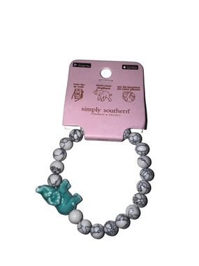 Simply Southern White Marble Bead Bracelet with Teal Elephant Charm tracker